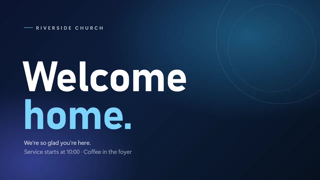 A welcome slide on the screen before the service